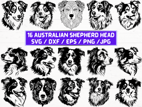 Australian Shepherd Head Laser Cut Graphics for Crafts