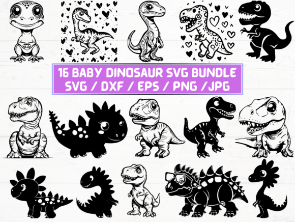 Baby Dinosaur Silhouette SVG Pack