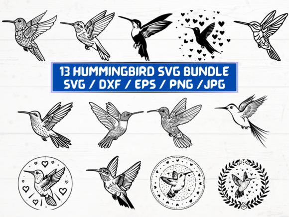 Hummingbird SVG, DXF, EPS, JPG, PNG: Crafts & Graphics