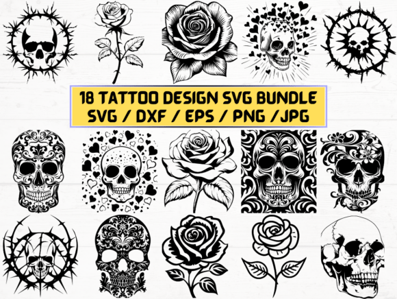 Tattoo Design Silhouette Pack: Graphics for Crafts & Creative Brands