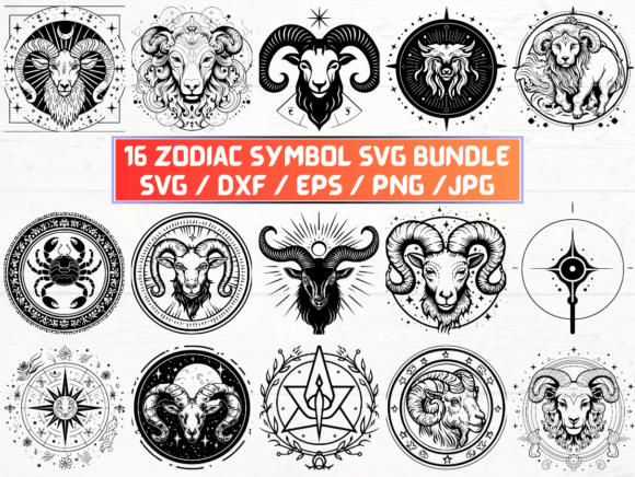 Zodiac Symbol Graphics for Crafts and Editorial Design